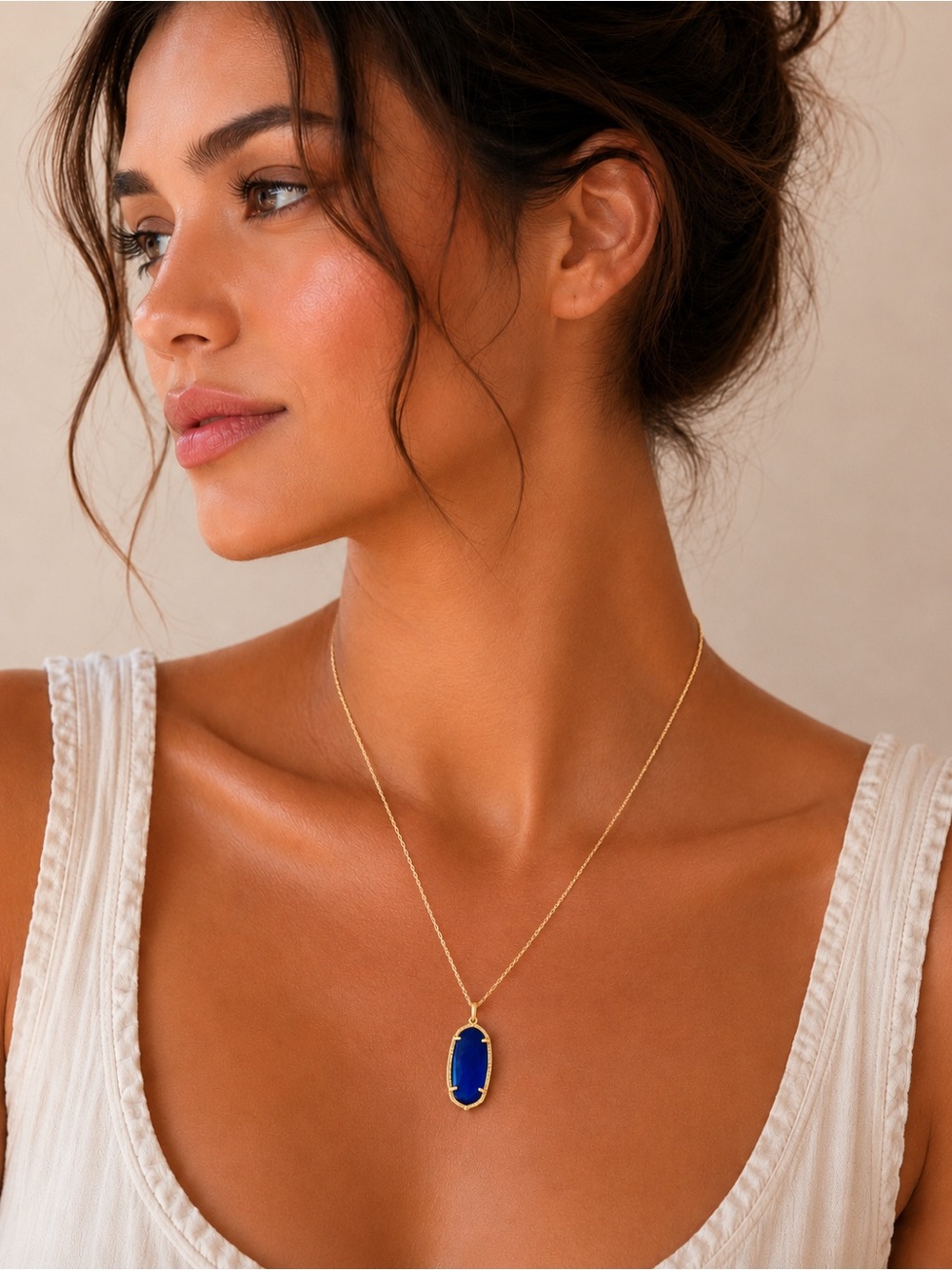 Kendra Scott Gild Tone Elisa Cobalt Blue Signature Stone Drop Pendant Necklace